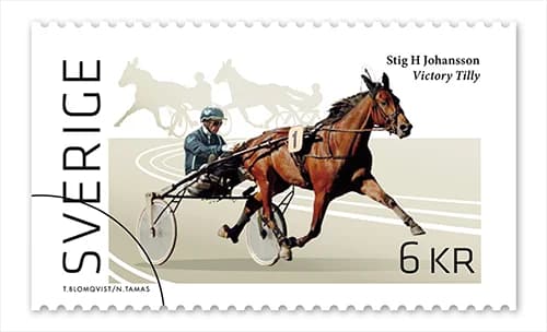 Stig H Johansson och Victory Tilly på frimärke (2011)